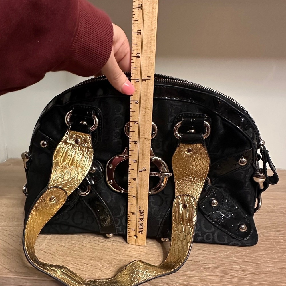 VTG GUESS Y2K Ostrich Print Shoulder Bag Black Patent Leather Indie Sleaze Glam - Picture 14 of 14